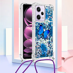 Custodia Silicone Cover Morbida Bling-Bling con Cinghia Cordino Mano YB2 per Xiaomi Redmi Note 12 Pro 5G Blu