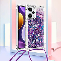 Custodia Silicone Cover Morbida Bling-Bling con Cinghia Cordino Mano YB2 per Xiaomi Redmi Note 12 Turbo 5G Viola