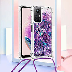 Custodia Silicone Cover Morbida Bling-Bling con Cinghia Cordino Mano YB2 per Xiaomi Redmi Note 12S Viola