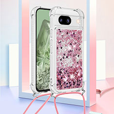 Custodia Silicone Cover Morbida Bling-Bling con Cinghia Cordino Mano YB3 per Google Pixel 8a 5G Lavanda