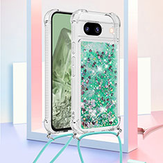 Custodia Silicone Cover Morbida Bling-Bling con Cinghia Cordino Mano YB3 per Google Pixel 8a 5G Verde