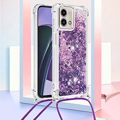 Custodia Silicone Cover Morbida Bling-Bling con Cinghia Cordino Mano YB3 per Motorola Moto G Stylus (2023) 4G Viola