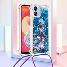 Custodia Silicone Cover Morbida Bling-Bling con Cinghia Cordino Mano YB3 per Samsung Galaxy A04 4G Blu