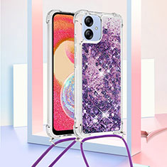 Custodia Silicone Cover Morbida Bling-Bling con Cinghia Cordino Mano YB3 per Samsung Galaxy A04 4G Viola