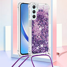 Custodia Silicone Cover Morbida Bling-Bling con Cinghia Cordino Mano YB3 per Samsung Galaxy A24 4G Viola