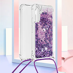 Custodia Silicone Cover Morbida Bling-Bling con Cinghia Cordino Mano YB3 per Samsung Galaxy A34 5G Viola