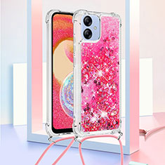 Custodia Silicone Cover Morbida Bling-Bling con Cinghia Cordino Mano YB3 per Samsung Galaxy F04 Rosa Caldo