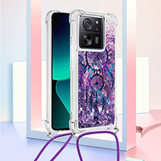 Custodia Silicone Cover Morbida Bling-Bling con Cinghia Cordino Mano YB3 per Xiaomi Mi 13T 5G Viola