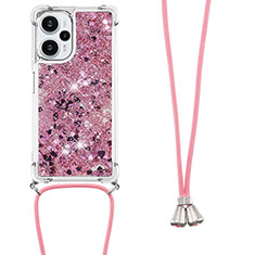 Custodia Silicone Cover Morbida Bling-Bling con Cinghia Cordino Mano YB3 per Xiaomi Poco F5 5G Lavanda