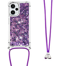 Custodia Silicone Cover Morbida Bling-Bling con Cinghia Cordino Mano YB3 per Xiaomi Poco F5 5G Viola