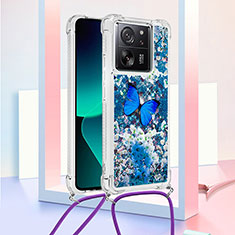 Custodia Silicone Cover Morbida Bling-Bling con Cinghia Cordino Mano YB3 per Xiaomi Redmi K60 Ultra 5G Blu