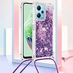 Custodia Silicone Cover Morbida Bling-Bling con Cinghia Cordino Mano YB3 per Xiaomi Redmi Note 12 5G Viola