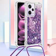 Custodia Silicone Cover Morbida Bling-Bling con Cinghia Cordino Mano YB3 per Xiaomi Redmi Note 12 Pro 5G Viola