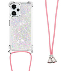 Custodia Silicone Cover Morbida Bling-Bling con Cinghia Cordino Mano YB3 per Xiaomi Redmi Note 12 Turbo 5G Argento