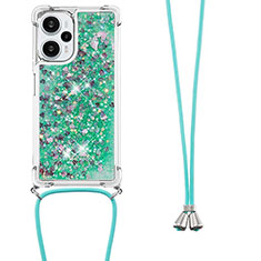 Custodia Silicone Cover Morbida Bling-Bling con Cinghia Cordino Mano YB3 per Xiaomi Redmi Note 12 Turbo 5G Verde