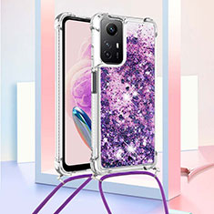 Custodia Silicone Cover Morbida Bling-Bling con Cinghia Cordino Mano YB3 per Xiaomi Redmi Note 12S Viola