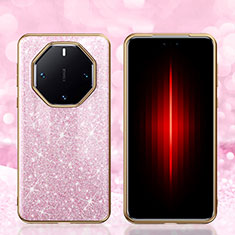 Custodia Silicone Cover Morbida Bling-Bling GS1 per Huawei Mate 60 RS Ultimate Oro Rosa