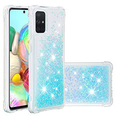 Custodia Silicone Cover Morbida Bling-Bling S01 per Samsung Galaxy A71 5G Cielo Blu