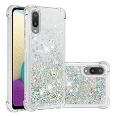 Custodia Silicone Cover Morbida Bling-Bling S01 per Samsung Galaxy M02 Argento