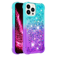 Custodia Silicone Cover Morbida Bling-Bling S02 per Apple iPhone 14 Pro Cielo Blu