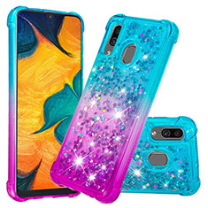 Custodia Silicone Cover Morbida Bling-Bling S02 per Samsung Galaxy A20 Cielo Blu