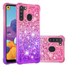 Custodia Silicone Cover Morbida Bling-Bling S02 per Samsung Galaxy A21 Rosa Caldo