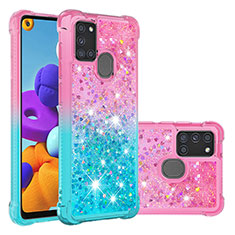 Custodia Silicone Cover Morbida Bling-Bling S02 per Samsung Galaxy A21s Rosa