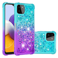 Custodia Silicone Cover Morbida Bling-Bling S02 per Samsung Galaxy F42 5G Cielo Blu