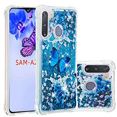 Custodia Silicone Cover Morbida Bling-Bling S03 per Samsung Galaxy A21 European Blu