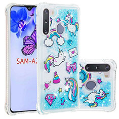 Custodia Silicone Cover Morbida Bling-Bling S03 per Samsung Galaxy A21 European Cielo Blu