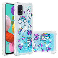 Custodia Silicone Cover Morbida Bling-Bling S03 per Samsung Galaxy A51 4G Cielo Blu