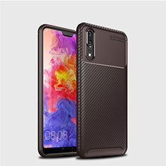 Custodia Silicone Cover Morbida Spigato per Huawei P20 Marrone