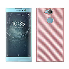 Custodia Silicone Cover Morbida Spigato S01 per Sony Xperia XA2 Plus Oro Rosa