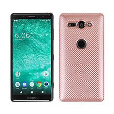 Custodia Silicone Cover Morbida Spigato S01 per Sony Xperia XZ2 Compact Oro Rosa