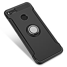 Custodia Silicone e Plastica Opaca con Anello Supporto per Xiaomi Mi 5X Nero