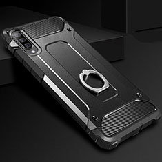 Custodia Silicone e Plastica Opaca Cover con Anello Supporto H01 per Samsung Galaxy A70S Nero