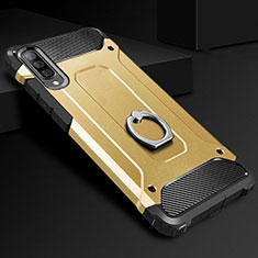 Custodia Silicone e Plastica Opaca Cover con Anello Supporto H01 per Samsung Galaxy A90 5G Oro