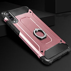Custodia Silicone e Plastica Opaca Cover con Anello Supporto H01 per Samsung Galaxy A90 5G Oro Rosa