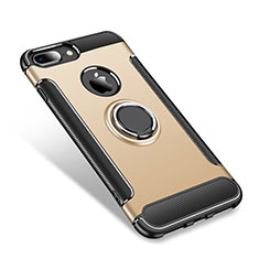 Custodia Silicone e Plastica Opaca Cover con Anello Supporto per Apple iPhone 7 Plus Oro