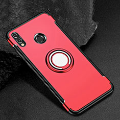 Custodia Silicone e Plastica Opaca Cover con Anello Supporto per Huawei Honor 8X Rosso