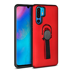 Custodia Silicone e Plastica Opaca Cover con Anello Supporto per Huawei P30 Pro New Edition Rosso