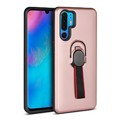 Custodia Silicone e Plastica Opaca Cover con Anello Supporto per Huawei P30 Pro Oro Rosa