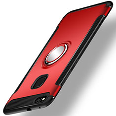 Custodia Silicone e Plastica Opaca Cover con Anello Supporto per Huawei P8 Lite (2017) Rosso