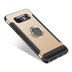 Custodia Silicone e Plastica Opaca Cover con Anello Supporto per Samsung Galaxy Note 8 Duos N950F Oro
