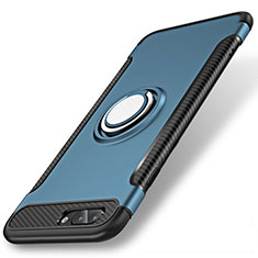 Custodia Silicone e Plastica Opaca Cover con Anello Supporto S01 per Apple iPhone 7 Plus Blu