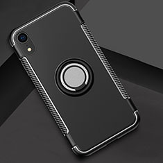 Custodia Silicone e Plastica Opaca Cover con Anello Supporto S01 per Apple iPhone XR Nero