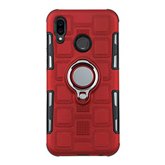 Custodia Silicone e Plastica Opaca Cover con Anello Supporto S01 per Huawei P20 Lite Rosso