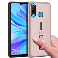 Custodia Silicone e Plastica Opaca Cover con Anello Supporto S04 per Huawei Nova 4e Oro Rosa