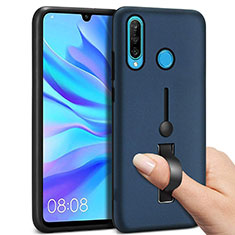 Custodia Silicone e Plastica Opaca Cover con Anello Supporto S04 per Huawei P30 Lite New Edition Blu