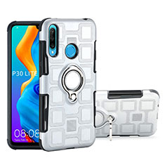 Custodia Silicone e Plastica Opaca Cover con Magnetico Anello Supporto A01 per Huawei P30 Lite New Edition Argento